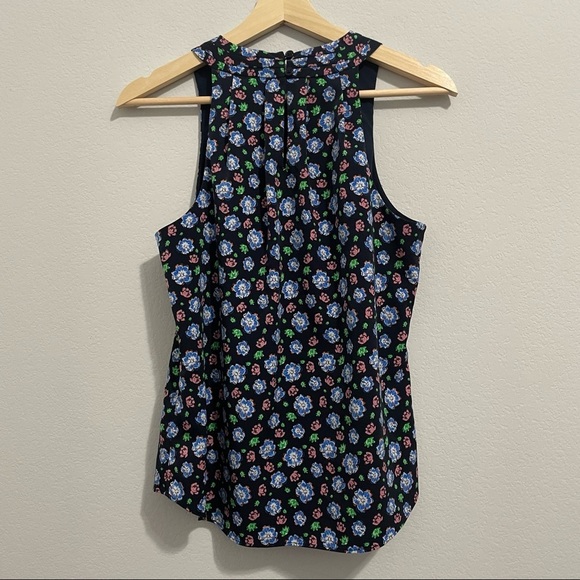 Banana Republic Blouse Tank Floral Sleeveless Navy Blue Womens XS - Picture 9 of 14